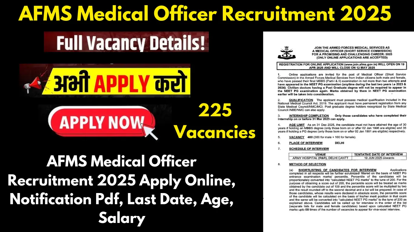 AFMS Medical Officer Recruitment 2025 Apply Online, Notification Pdf, Last Date, Age, Salary
